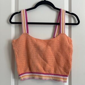 Blue Rain Peach Knit Crop Top with Striped Straps